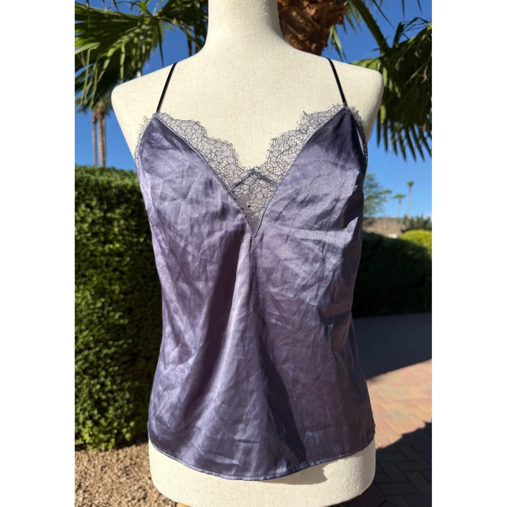 Victoria's Secret Satin Cami Top Small S Purple Lace Trim Back T-Back Coquette
